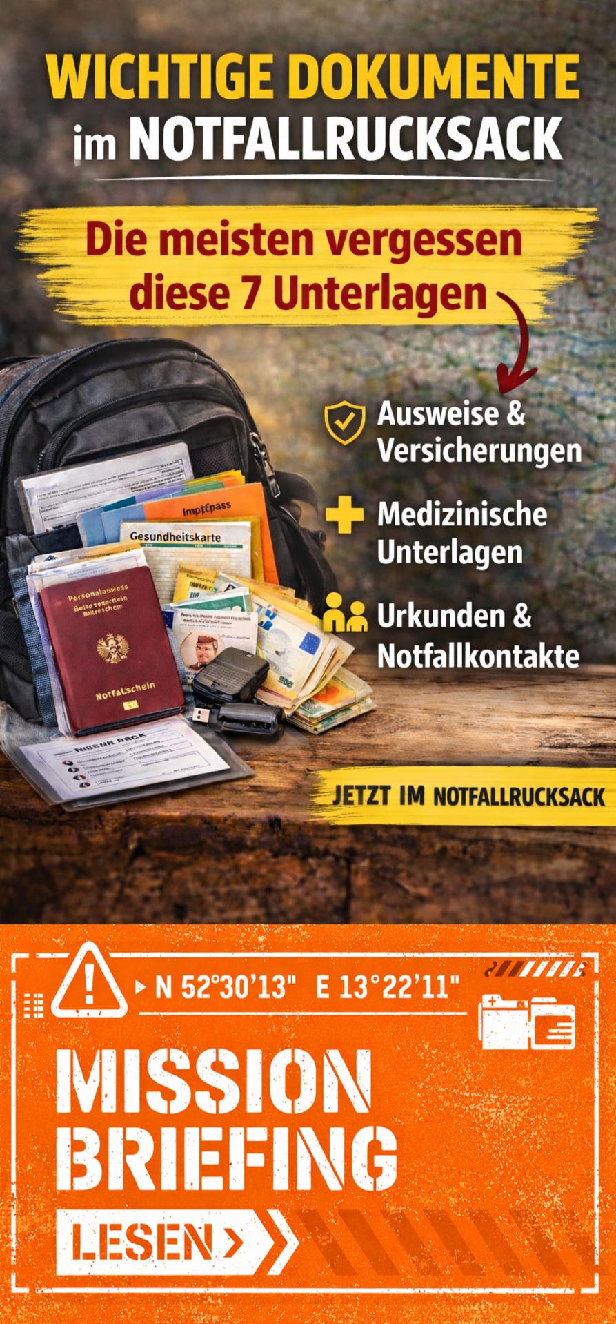 Welche Dokumente müssen in den Notfallrucksack