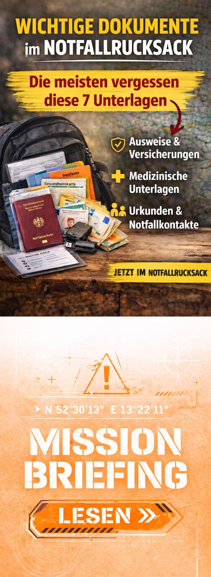 Welche Dokumente müssen in den Notfallrucksack