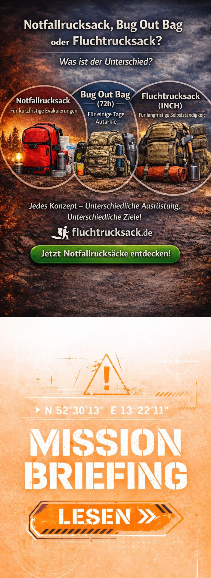 Unterschied Notfallrucksack, BOB, Fluchtrucksack