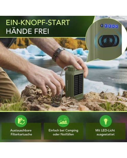 HYDROSOLVE SolarPro Outdoor Wasserfilter 3 in 1, Wasserfilter, Powerbank mit Solar und Notlampe alles in einem