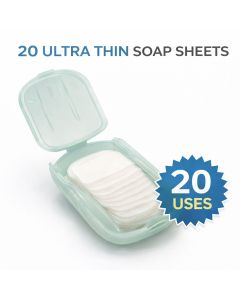 Kompakte Seifenblätter in praktischer Box mit 20 Anwendungen für unterwegs