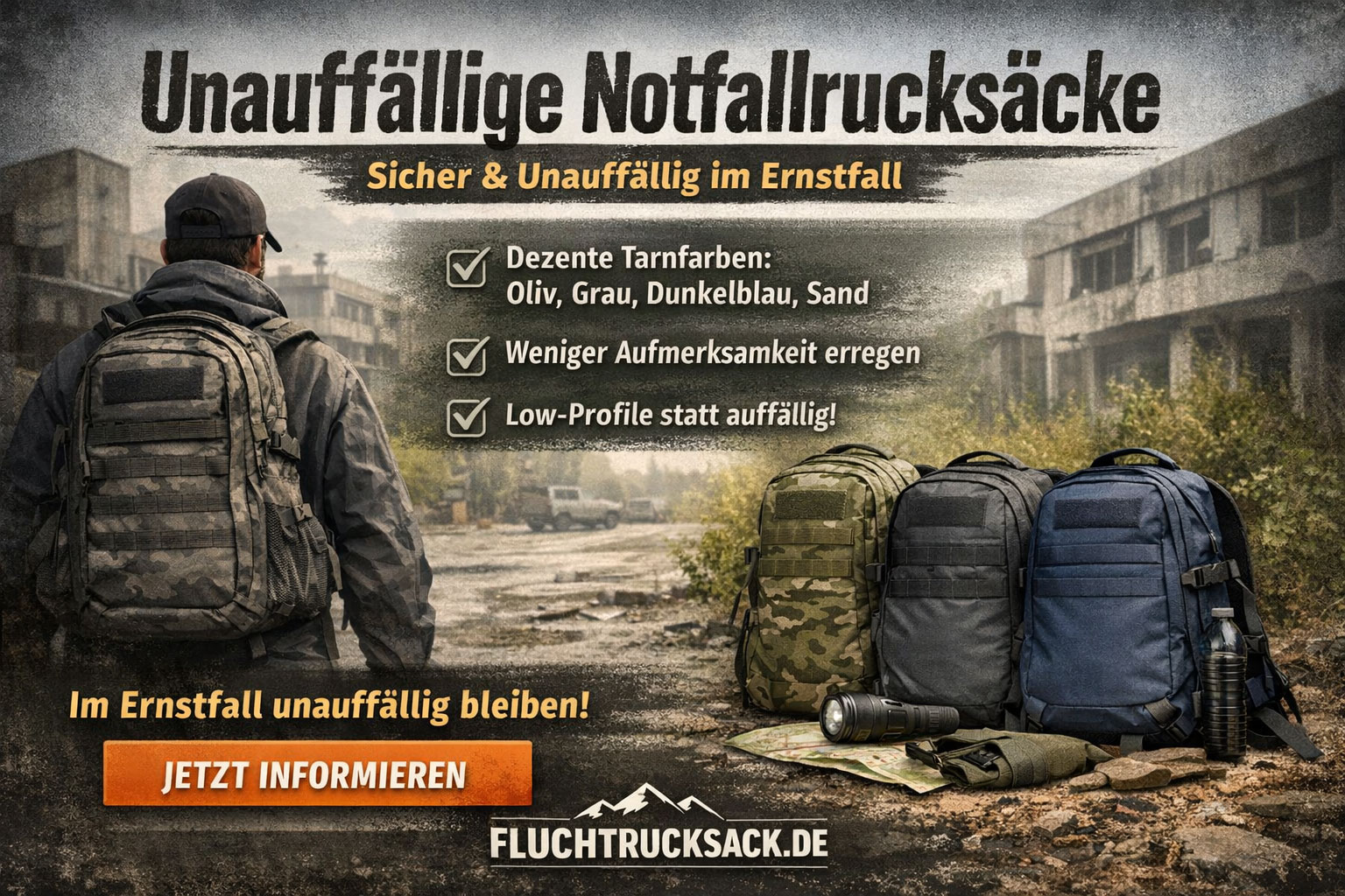 Unauffällige Notfallrucksäcke – warum Tarnfarben sinnvoll sind