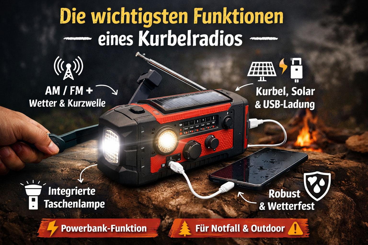 Die wichtigsten Funktionen eines guten Kurbelradios