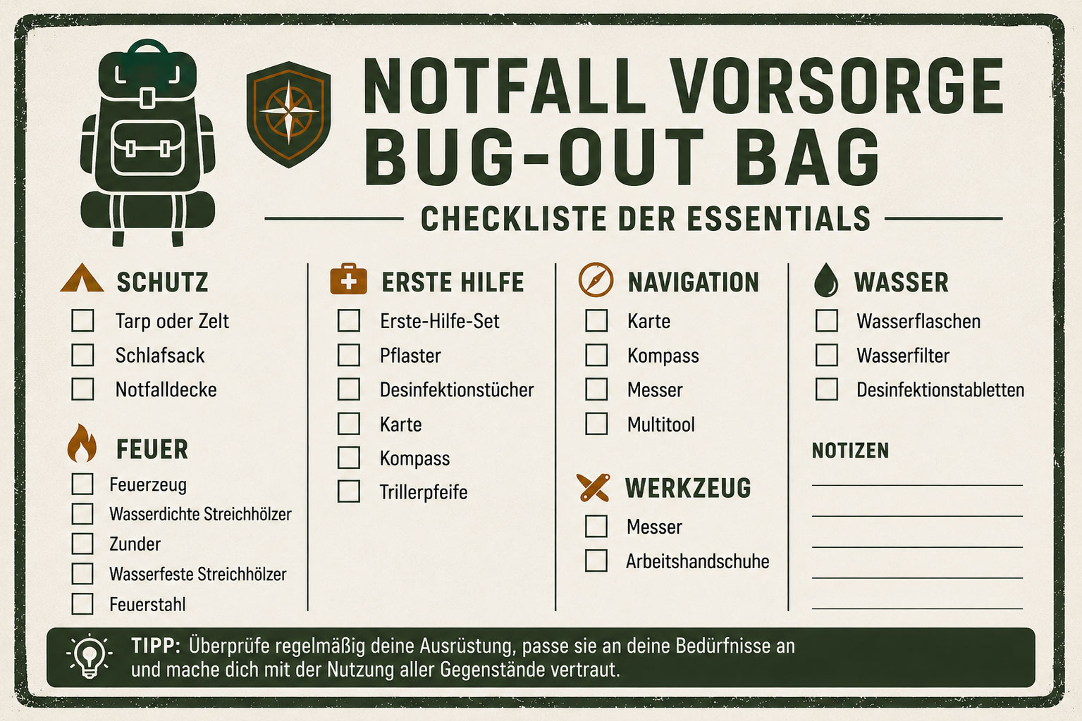 Bug Out Bag Checkliste: Diese Essentials retten im Ernstfall 