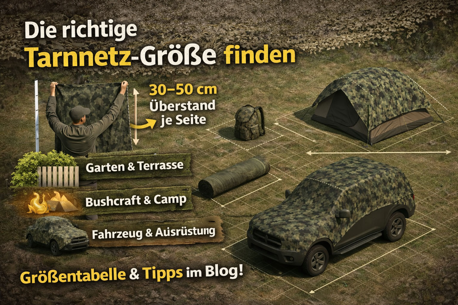 Die richtige Größe für ein Tarnnetz finden