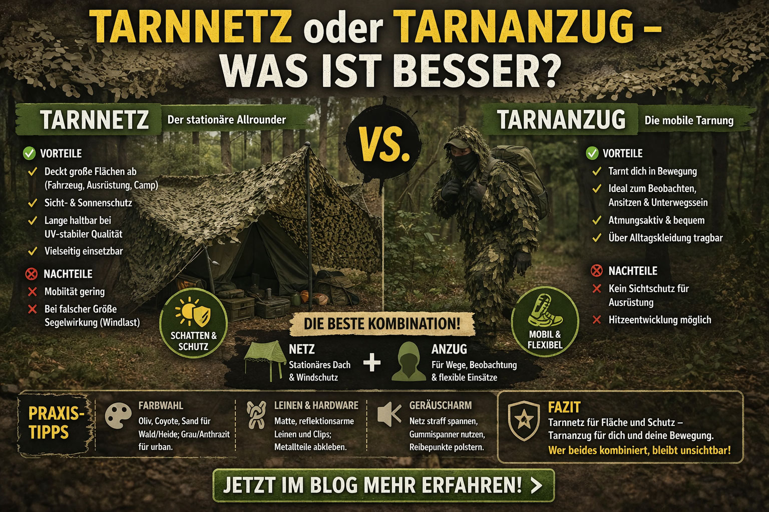 Tarnnetz oder Tarnanzug – was ist besser?