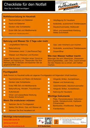 Liste fluchtrucksack