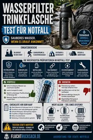 Wasserfilter Trinkflasche Test für Notfall – laminierte Checkliste