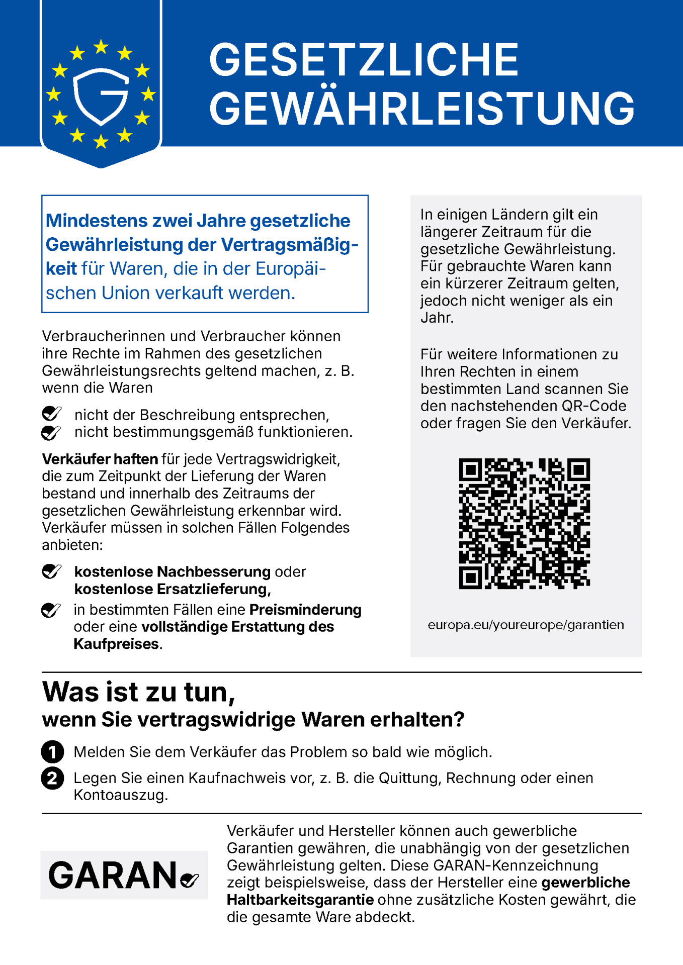 Vollständiger EU-Hinweis zur gesetzlichen Gewährleistung
