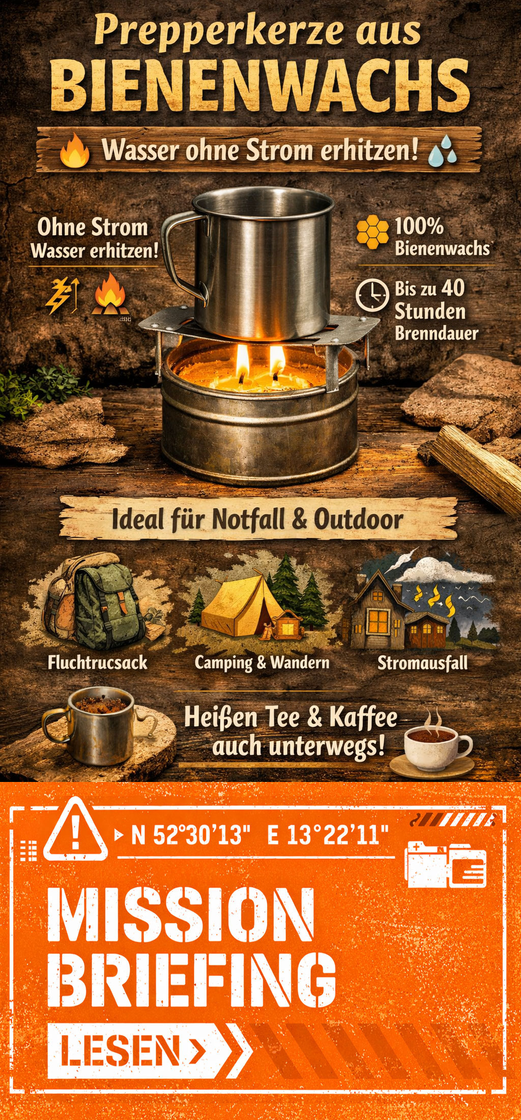 Prepperkerze aus Bienewachs