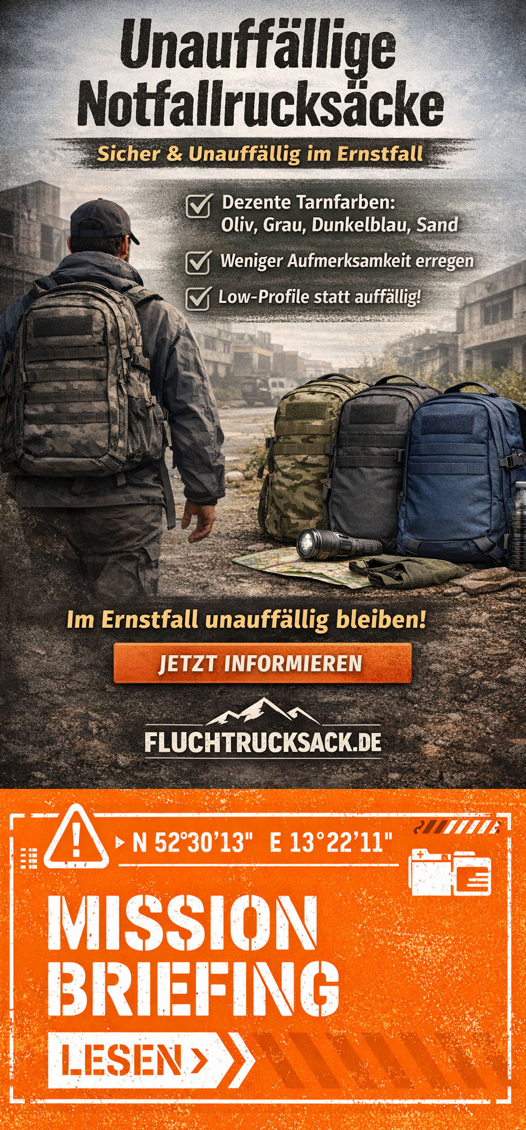 unauffällige Notfallrucksäcke der Guide