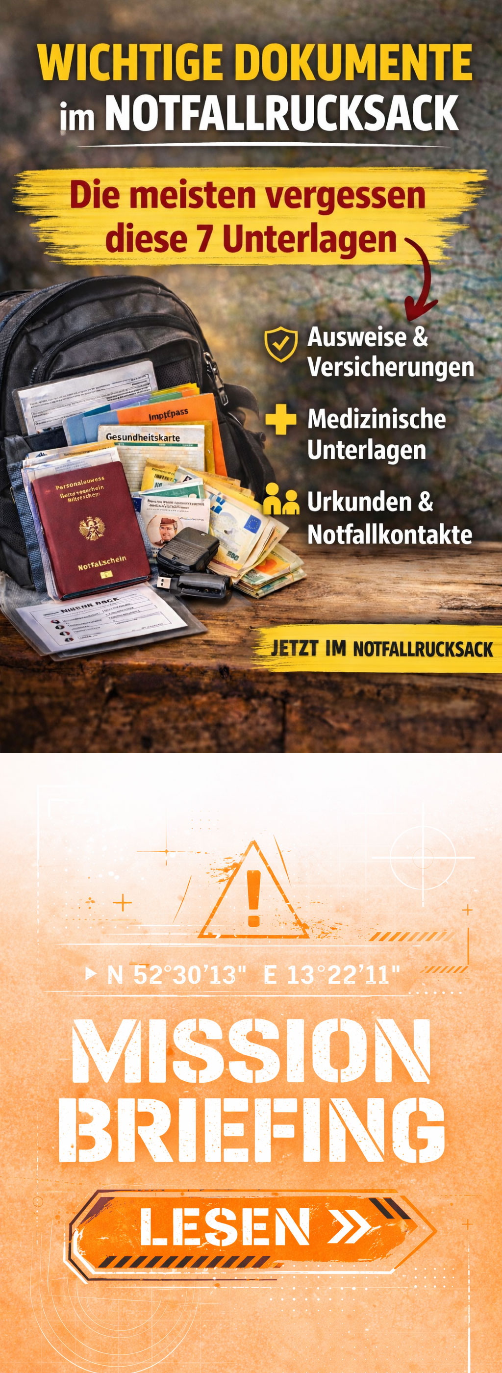 Wichtige Dokumente im Notfallrucksack
