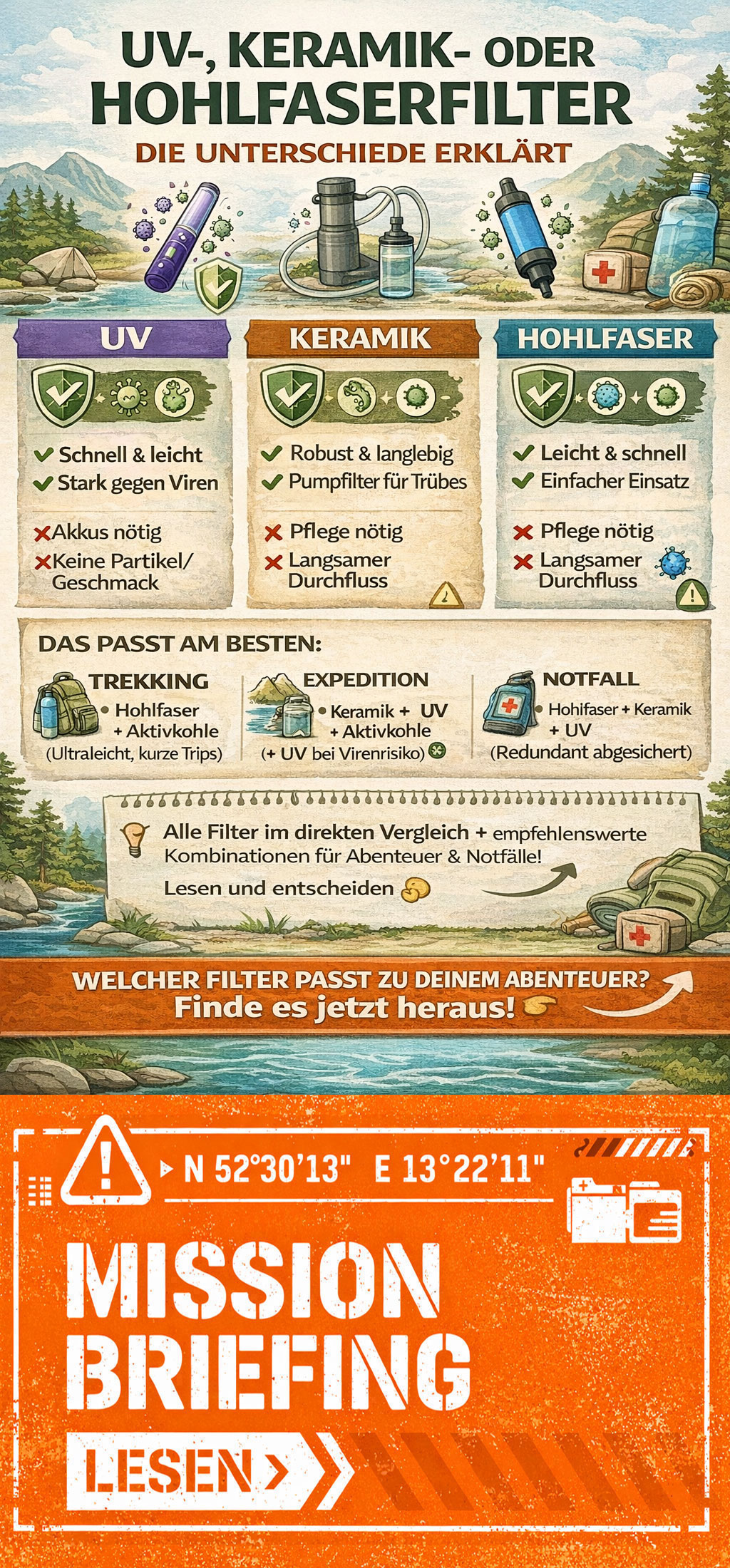 Wasserfilter UV,Keramik oder Hohlfaser für dich geeignet