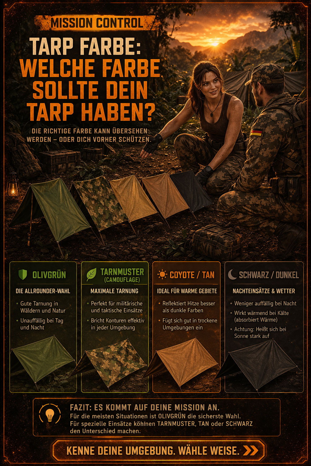 Mission Control Welche Tarp Farbe ist perfekt f&uuml;r dich