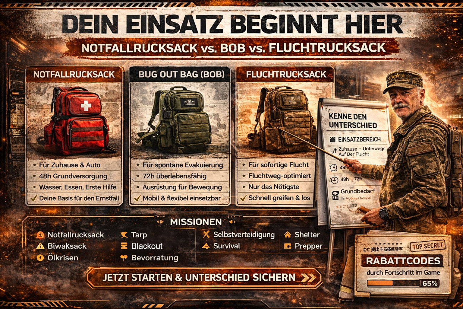 Mission Start Unterschied zwischen Notfallrucksack, BOB und Fluchtrucksack